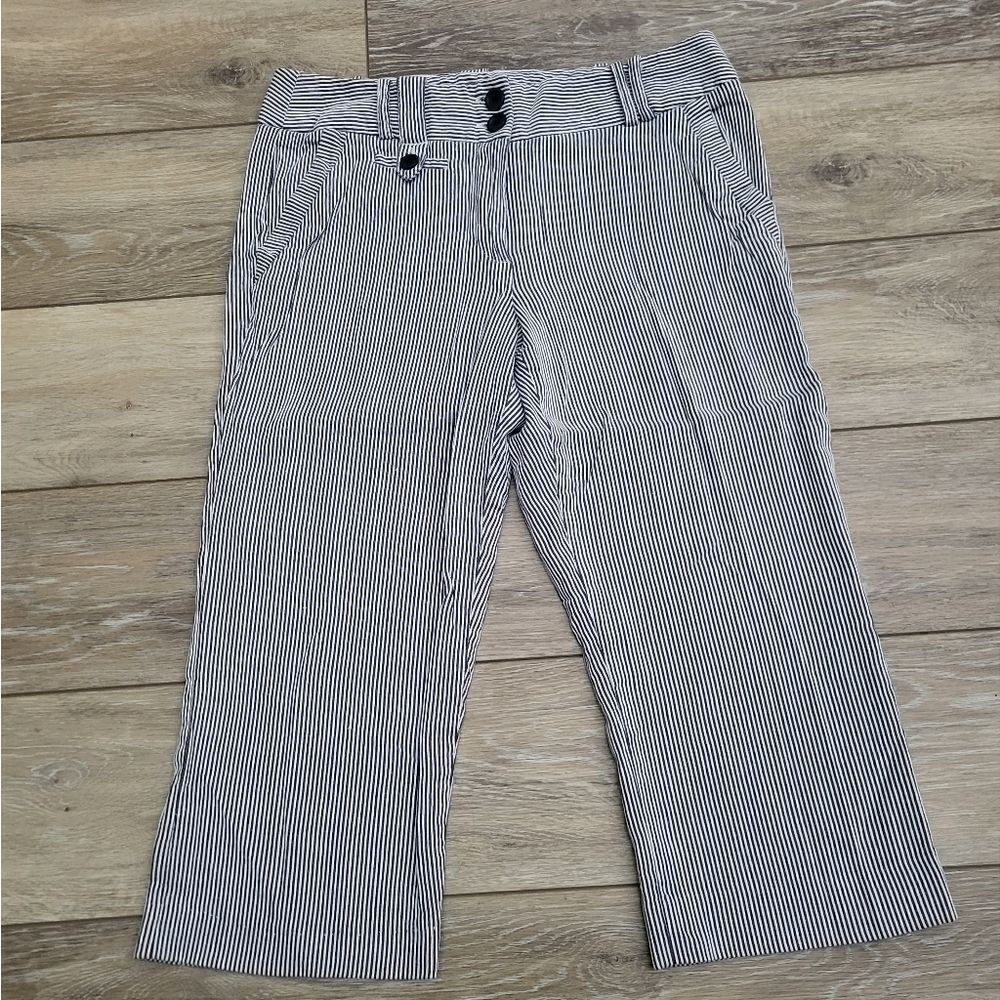 Larry Levine Petite short pants / capris blue and white vertical mini striped 4p